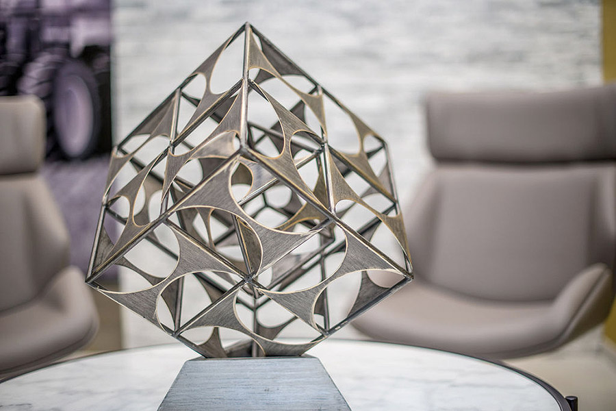 Detail of a decoration piece on a coffee table in an office lobby