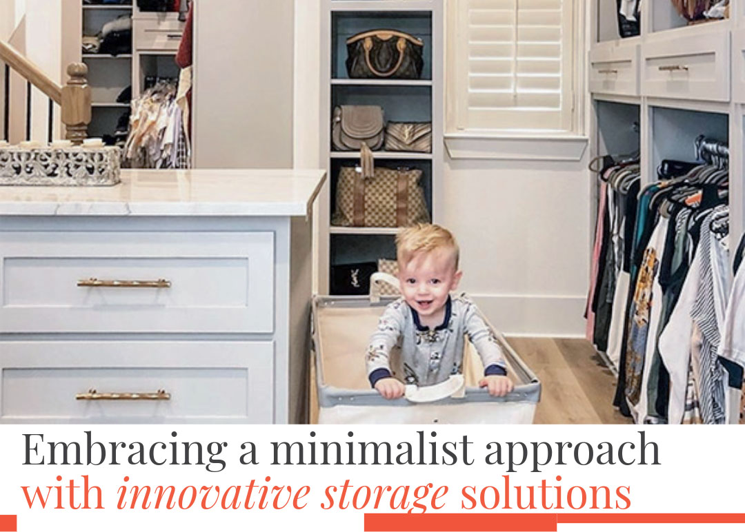 Decluttered storage shelves for clothes and bags for stress free closet.